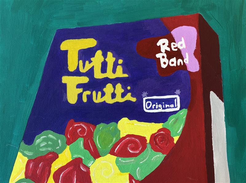 Gemaltes Bild von einer Tutti Frutti-Packung